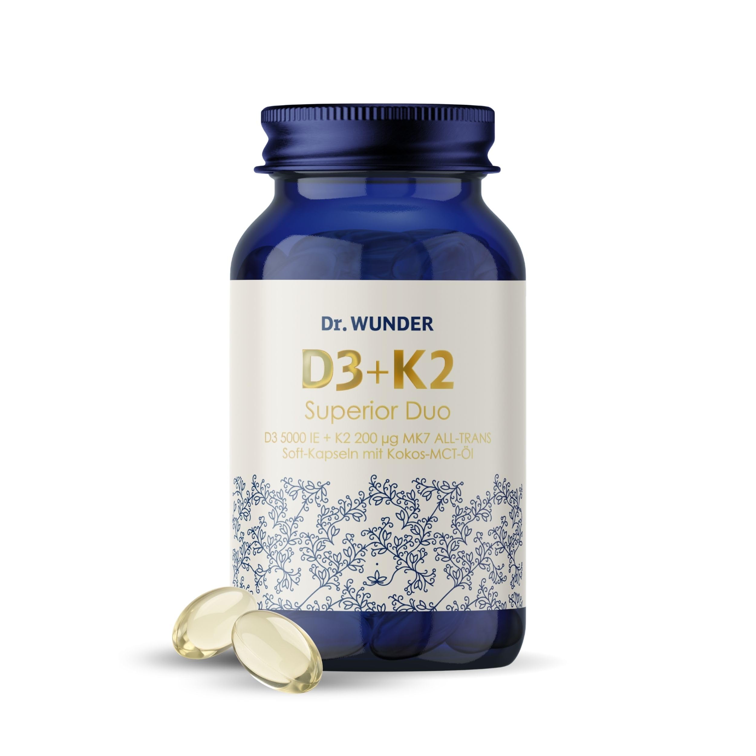 Dr. Wunder Vitamin D3K2 5000: 120 Soft-Kapseln mit MCT-Öl | Vitamin D3 5000