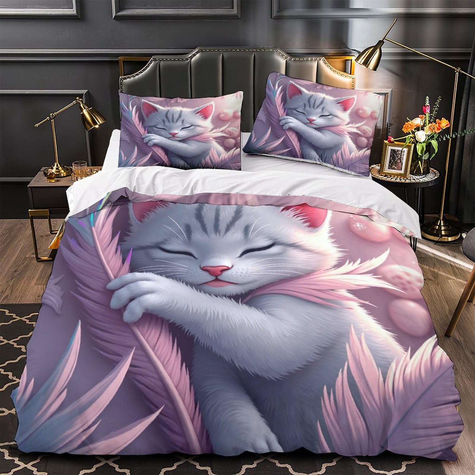 Housse de Couette Chat 3D pour Chambre de Fille et Ado Cosy