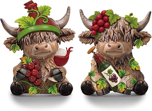 Miniatura 18 de Karenhi 2 piezas Figuras de vaca Highland Navidad Cacao caliente Enanos de vaca Highland Estatua de resina escocesa Amantes de terneros Regalos para