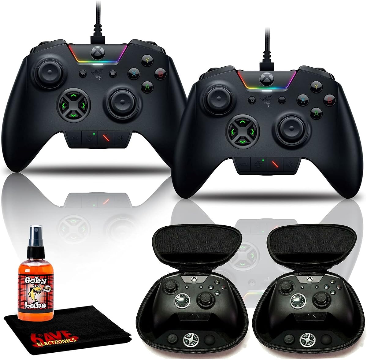 Razer Wolverine Ultimate Controlador de juegos con cable (negro) - Paquete de dos paquetes con kit de limpieza 6Ave - Para PC, Xbox One y Xbox Series X