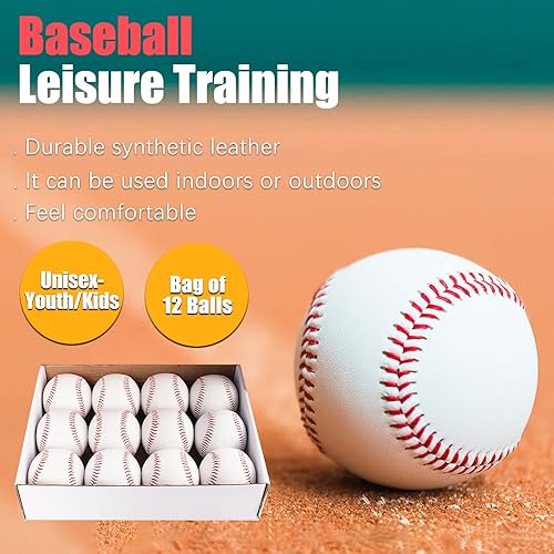 Miniatura 6 de Oeab Paquete de 12 pelotas de béisbol de entrenamiento de béisbol de 9 pulgadas, pelotas de béisbol con autógrafo, pelotas de béisbol para niños y