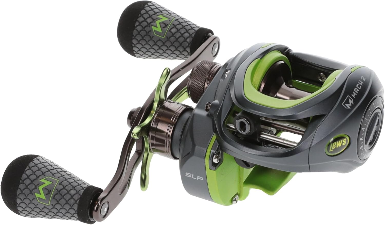 Lew's MACH 2 Baitcast Fishing Reel, 7.5:1 Gear Ratio, Graphite Frame, Premium 10 Stainless Steel Ball Bearings, Black/Green