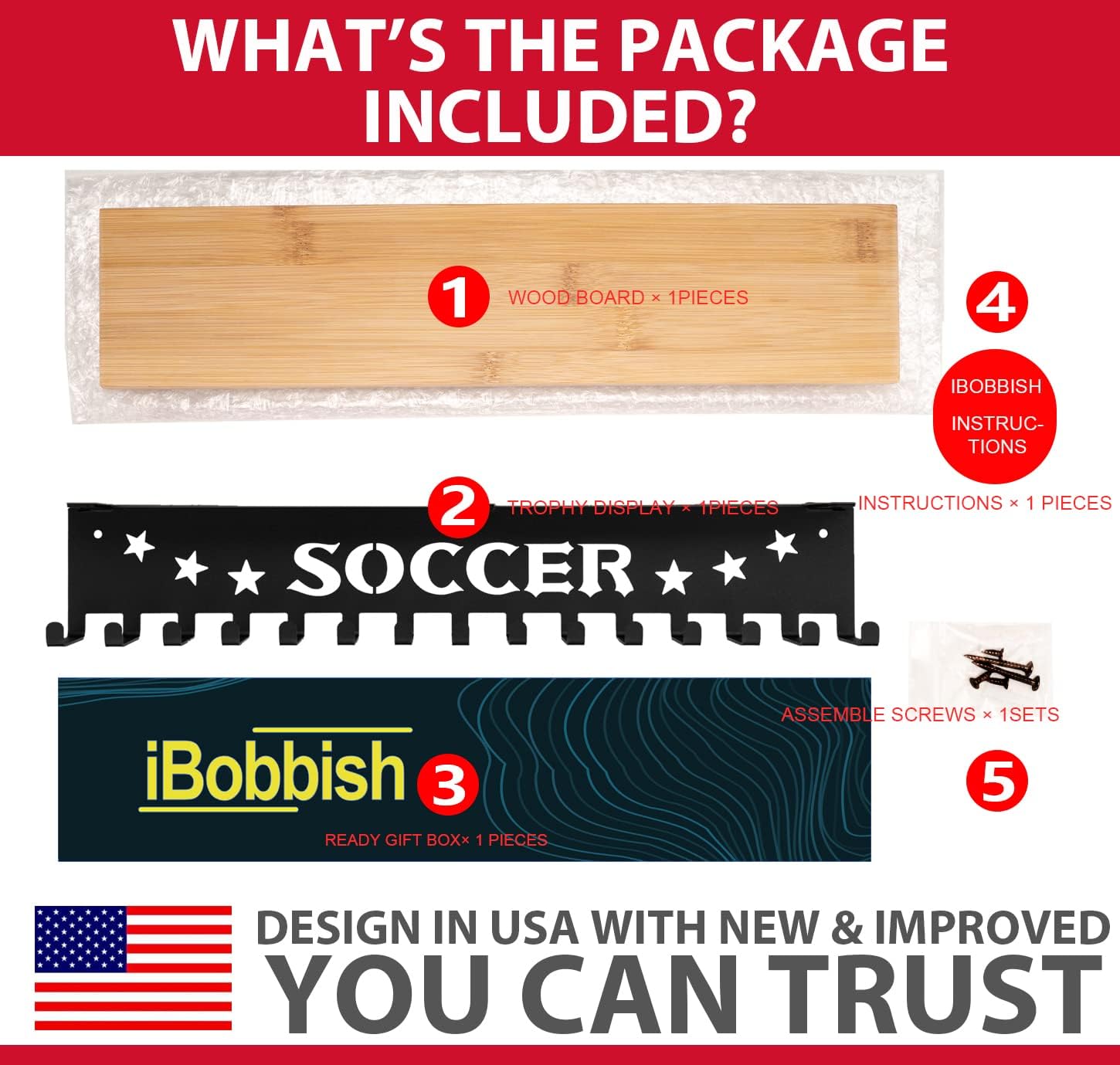 Upgraded Sports Marathon Medal Display Hanger Holder Racks Frame + Soccer Trophy Medal Holder Display Hanger