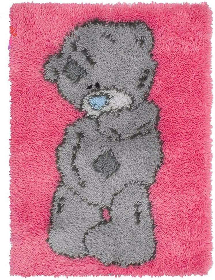 刺繡キット大人初心者キッズキットバッグ枕 カーペット ぬいぐるみ刺繡カークッション Diy かぎ針編み糸キットラグピンクかぎ針編み糸キット ニードルワークラッチフックキット未完成のかぎ針編みの敷物刺繍カーペットセットシャギー装飾と活動かわいいクマ カラー