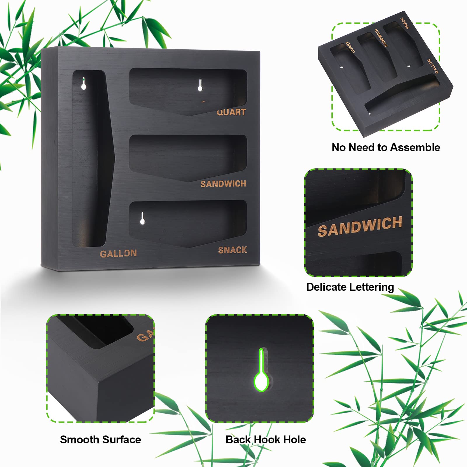 Organisateur Sacs Ziplock En Bois - Distributeur Porte-Sacs Refermable Cuisine Grande Capacité