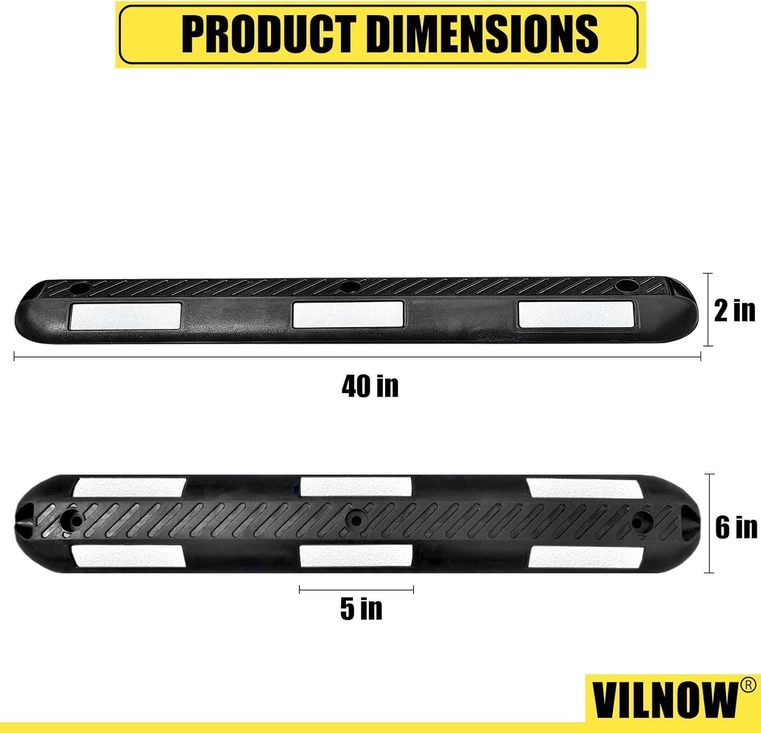 2 Pcs Traffic Lane Divider with Reflectors, Parking Lot Space Separator Curb System, Road Delineator Channelizer, 3.3FT Black