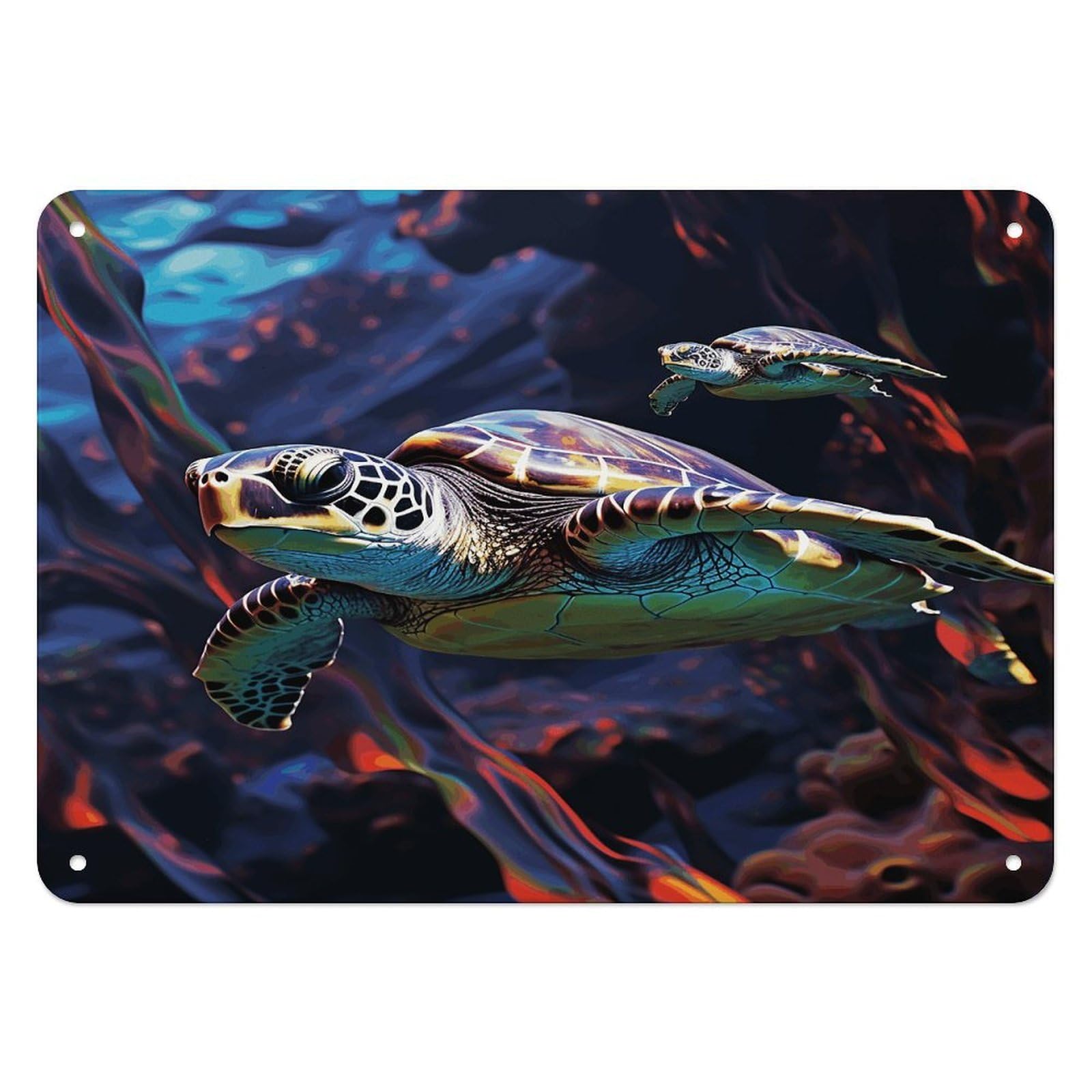 Btcowzrv Style A Colorful Tropical Sea Turtle Metal Sign, 5.5" X 7.9" Tin Wall Decor, Wall Art Plaques For Home Wedding Decor Room Living Room Decoration