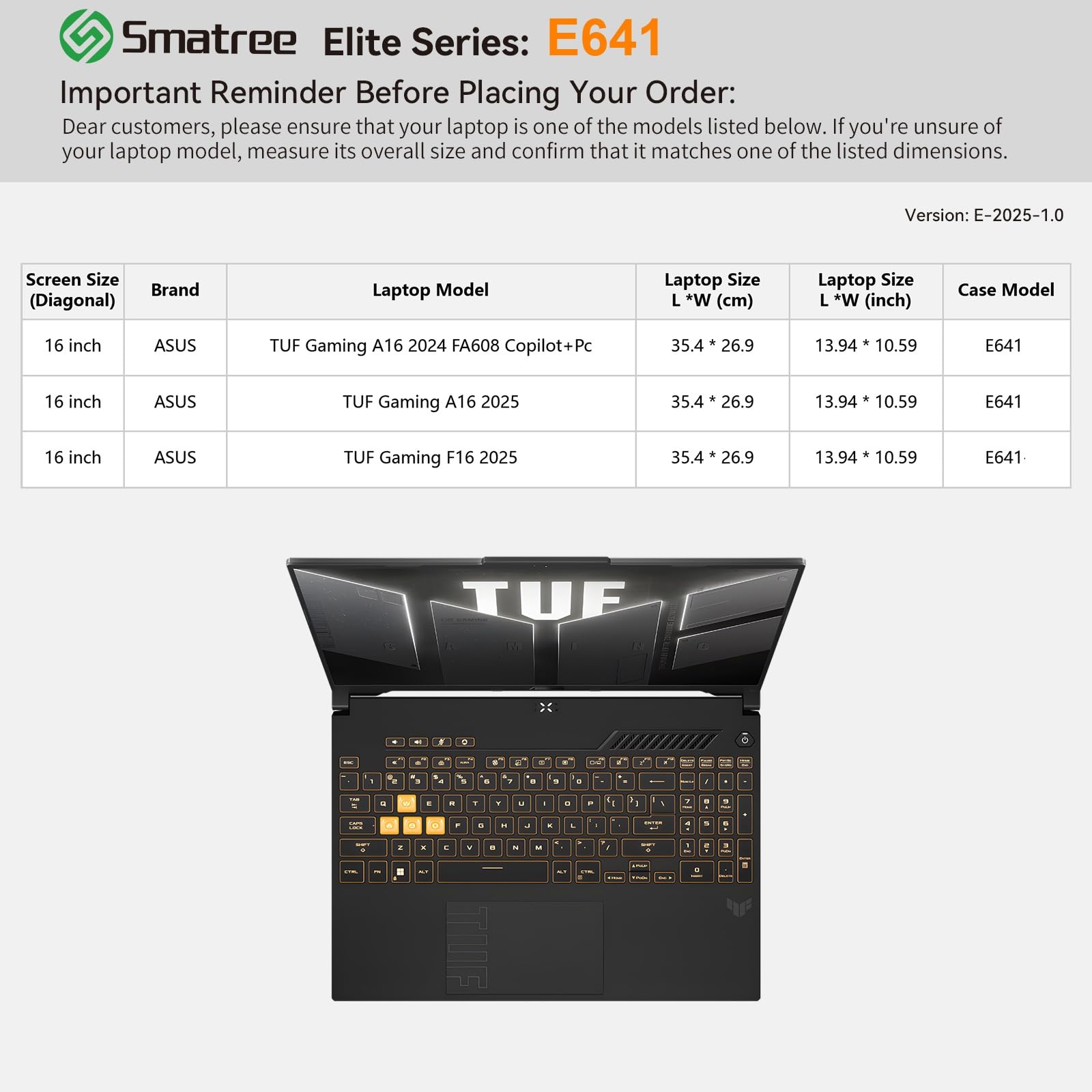 Smatree portátil Funda para 16 Pulgadas ASUS TUF Gaming A16 2025/2024,16 Pulgadas ASUS TUF Gaming F16 2025,Protective Computer Funda con Bolsillo para Accesorios,antigolpes Patentado Diseño (E641)