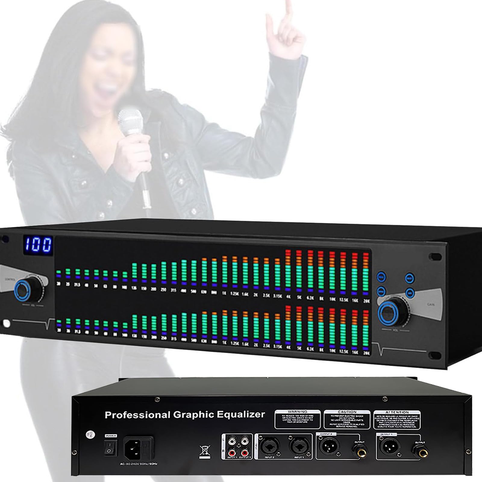 Ecualizador GráFico Profesional, Ecualizador De Audio Digital (Agudos, Medios, Graves), Pantalla De Espectro Dual De 31 Bandas, 10 Efectos Preestablecidos, Para Presentaciones En Escenarios De KTV