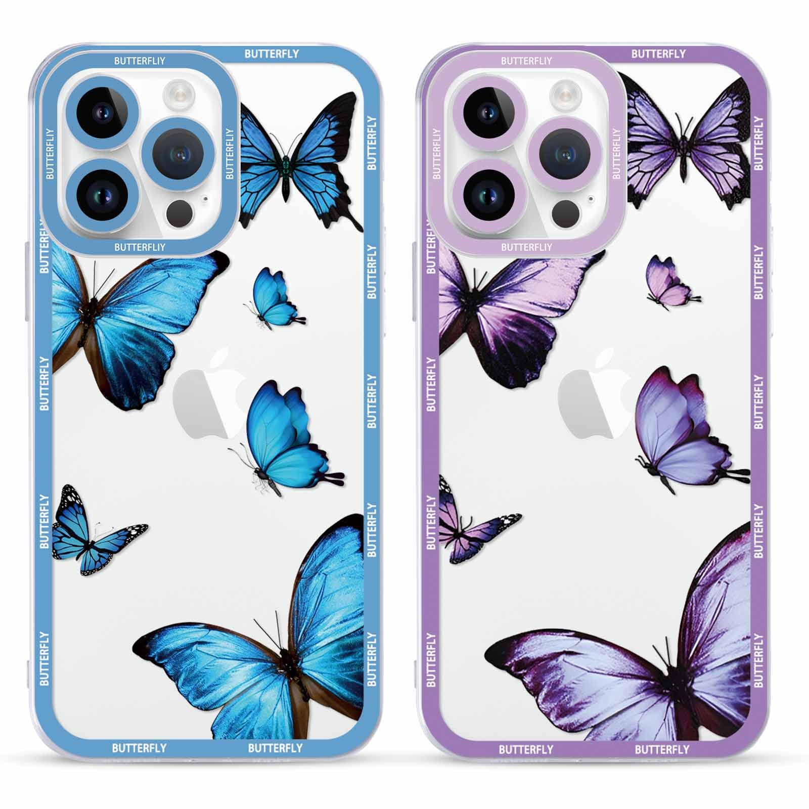 Photo 1 of 2 Pack Cute Compatible for Apple iPhone 14 Pro Max 6.7 Inch Clear Case, Cute Butterfly Aesthetics Fashionable Romance Design Shockproof Soft TPU Protective Cases, Blue & Purple