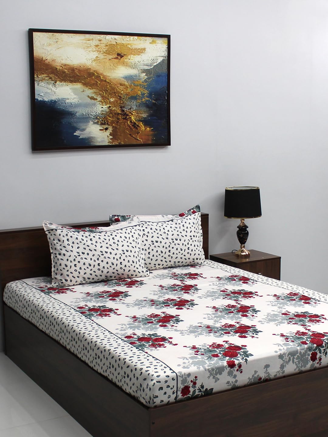 Buy Bombay Dyeing 110 GSM Microfiber White Vista Double Bedsheet with 2