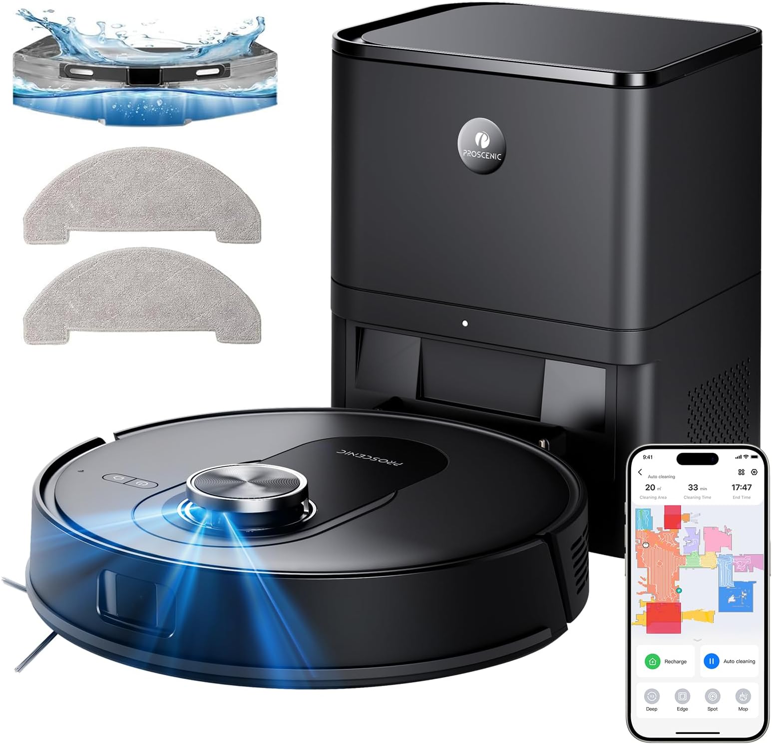 Q8 Max Robot Vacuum Mop with Self-Empty Station, 6000Pa 200Min Robotic Vacuum with Lidar Navigation, 5 Real-Time Mapping, WiFi/Alexa/APP Remote Control Robot Hoover for Floor Carpet Pet Hair