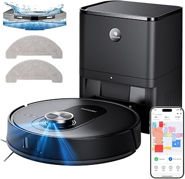 Proscenic Q8 Max Robot Vacuum Mop with Self-Empty Station, 6000Pa 200Min Robotic Vacuum with Lidar Navigation, 5 Real-Time Mapping, WiFi/Alexa/APP Remote Control Robot Hoover for Floor Carpet Pet Hair [Energy Class A+++]