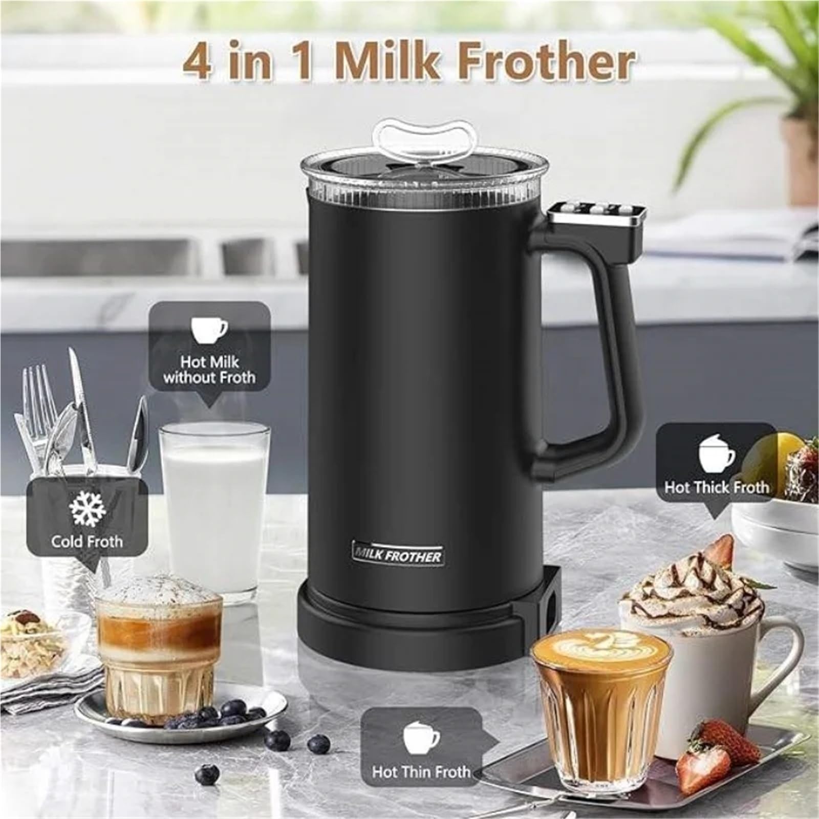 350 Ml/11,8 uncji Elektryczny spieniacz do mleka Automatyczny Spieniacz Do Mleka Gorący/Zimny Kontrola Temperatury Do Kawy Mlecznej, Cappuccino, Czekolada I Gorąca Czekolada