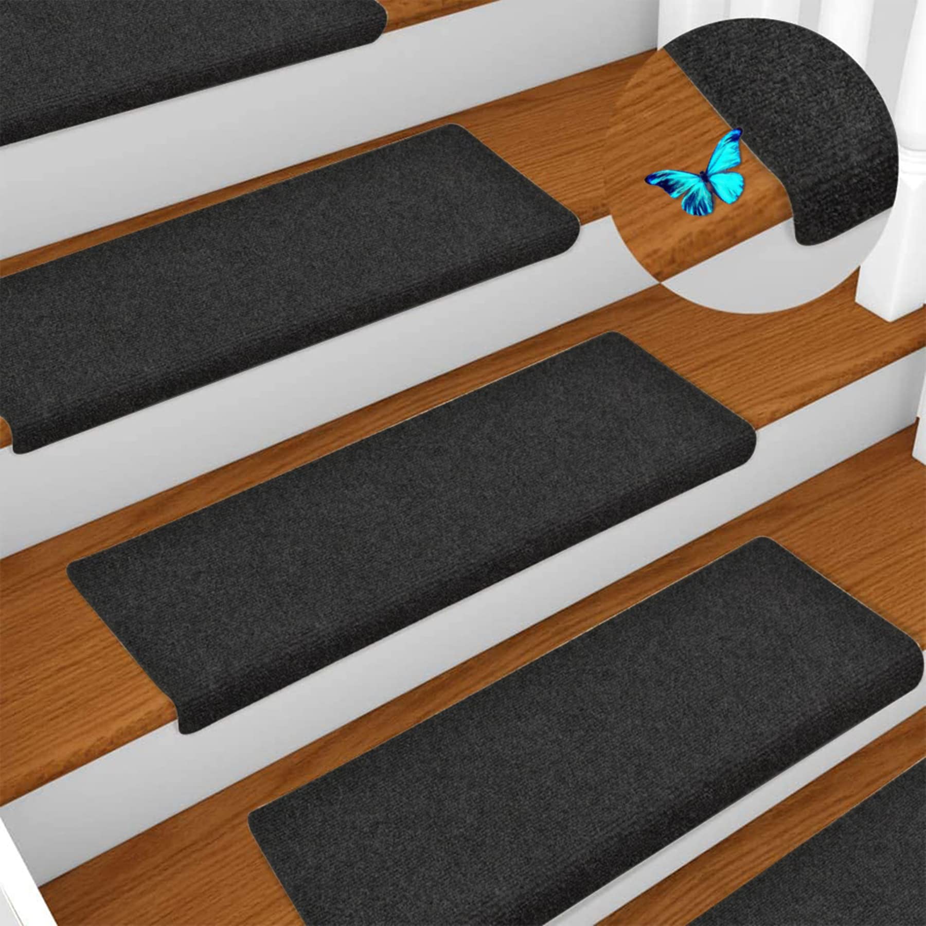 Tapis de Sol antidérapants pour escaliers,Tapis en Rouleau de Polyester,marches d'escalier de StyleModerne pour escaliers intérieurs et extérieurs,Appartements,Personnes âgées (15pc (65x25cm noir))