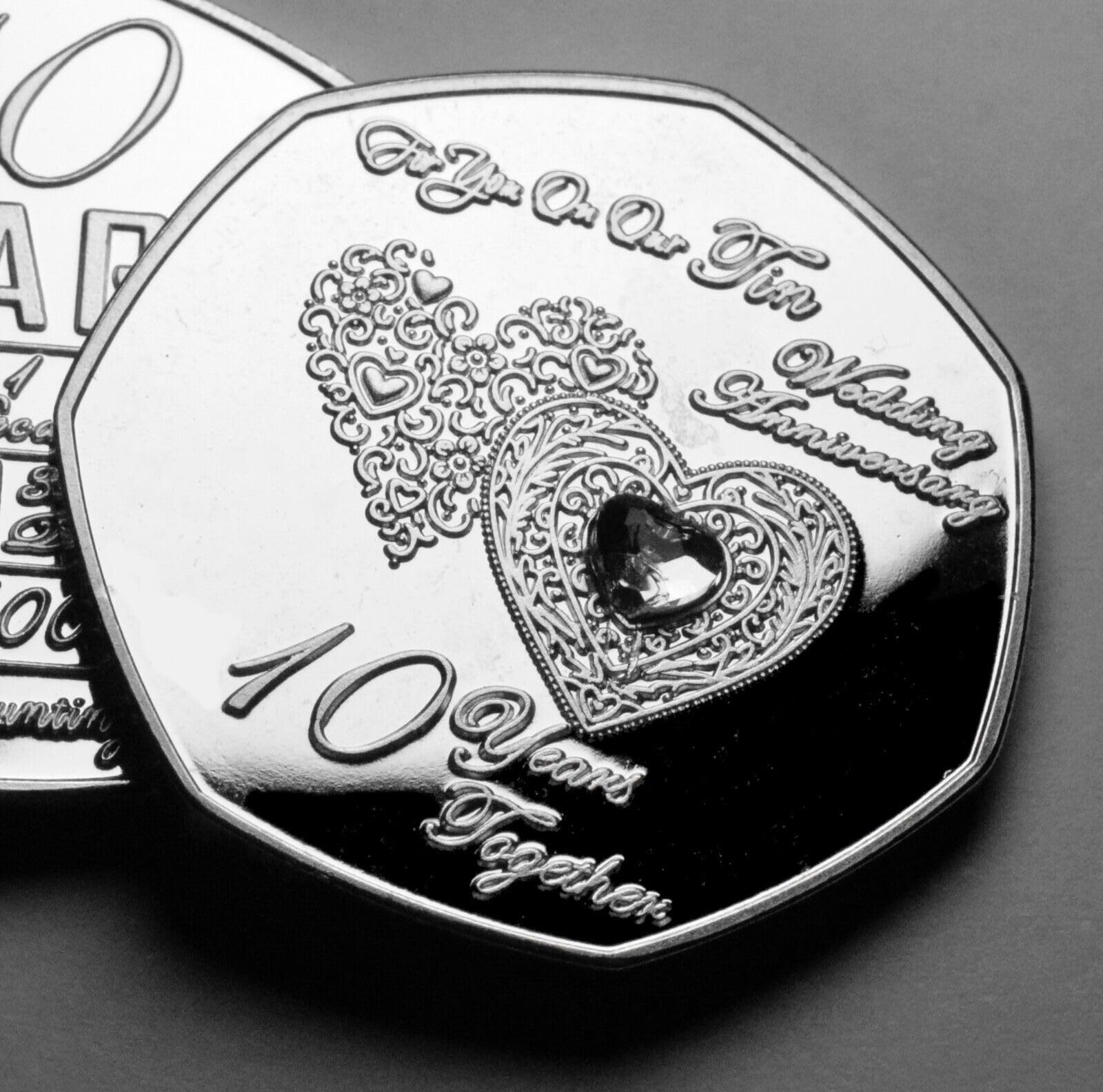 The Commemorative Coin Company For You On Our 10th TIN WEDDING ANNIVERSARY Commemorative. Diamante. Gift/Present. 10 Years