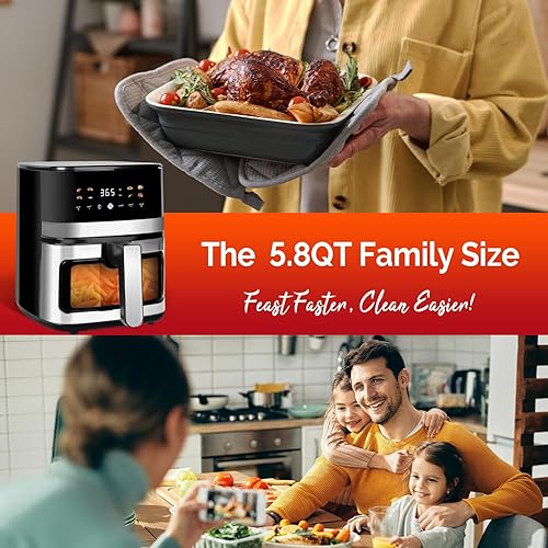 Miniatura 5 de Freidora de aire digital de 5.8QT con ventana visible, temperatura y temporizador ajustables, fritura al aire, recalentamiento, fácil para alimentos