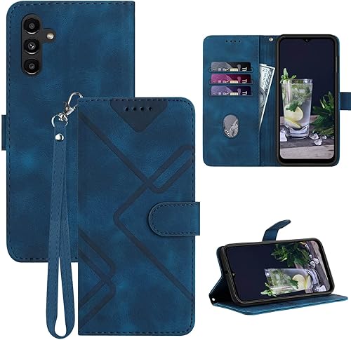 Funda tipo cartera A14 5G para Galaxy A14 5G, funda protectora de piel con soporte para tarjetas, correa para la muñeca, cierre magnético, a prueba