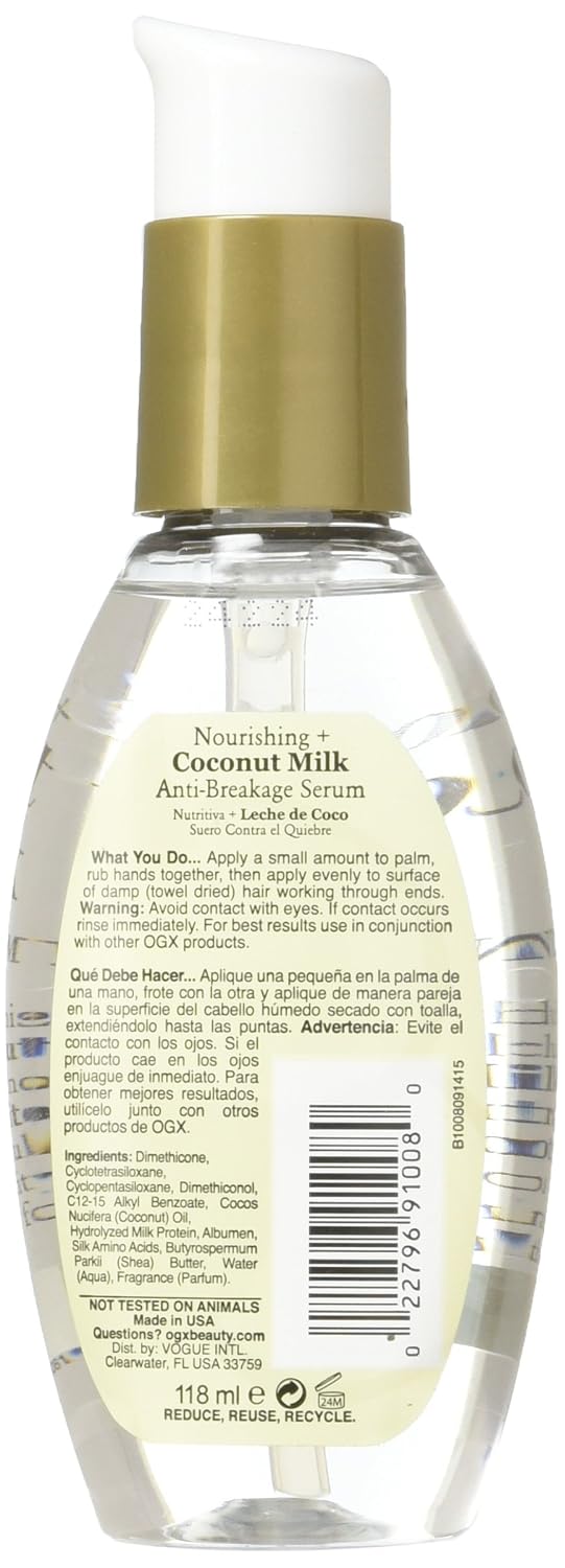 Ogx Coconut Milk Serum Anti-Breakage 4 Ounce (118ml) (3 Pack)