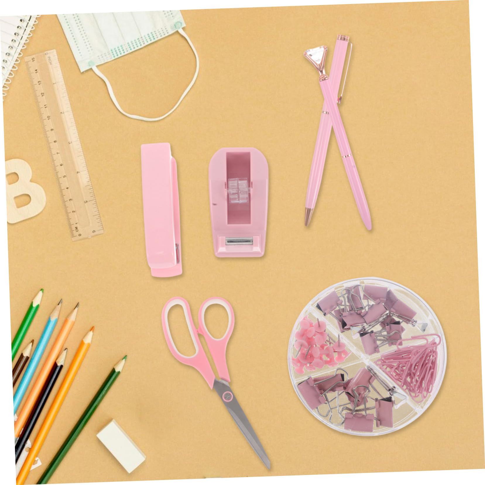 Schreibtisch set Bürobedarf mit Heftgerät Klebebandabroller und Entklammerer Modernes Design Langlebige Ausführung Stilvolle Büroaccessoires für Frauen Eleganter Arbeitsplatz