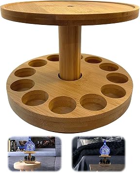 Essential Oil Diffuser Stand - Wooden Circular Stand Carousel with Storage. 2 Tier Height Increase Rack with Upper Tray for Holding Diffuser Essential Oils Bottles