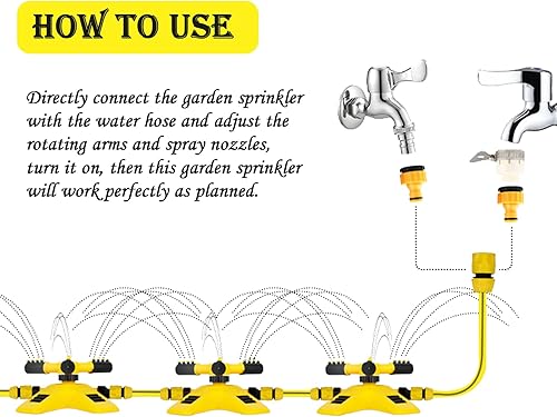 Miniatura 6 de Aspersor de jardín, giratorio automático de 360 grados, ajustable, diseño sin fugas, duradero 3 brazos, gran área de cobertura alrededor de 2000