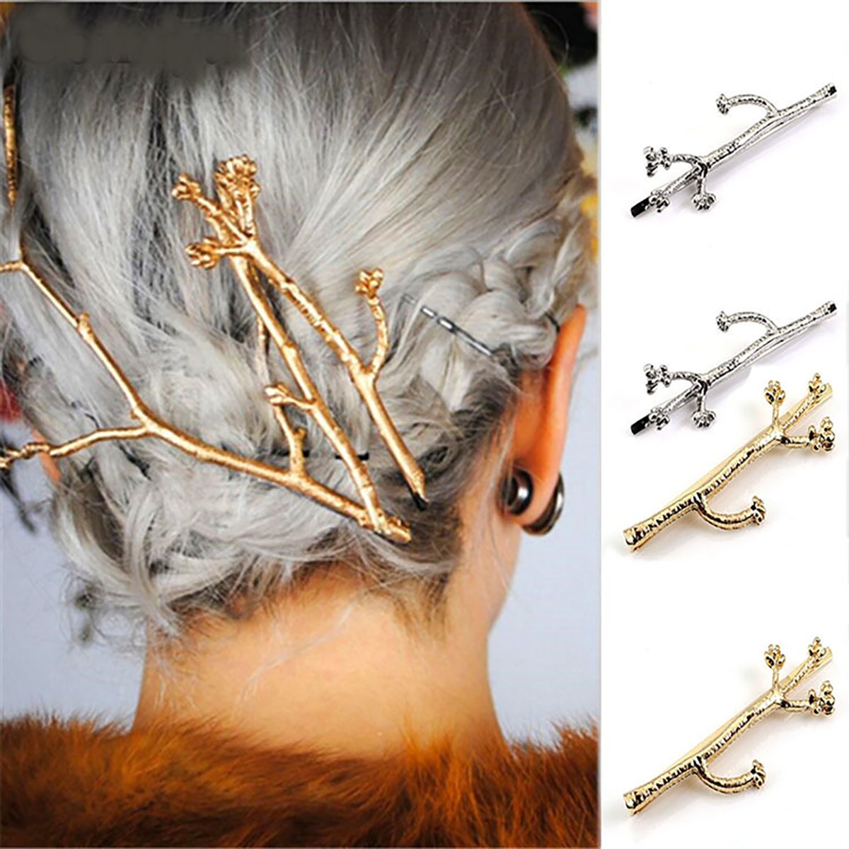 Amazon.com : Set of 3 Vintage Tree Branch Hair Clip Barrette  display picture 2