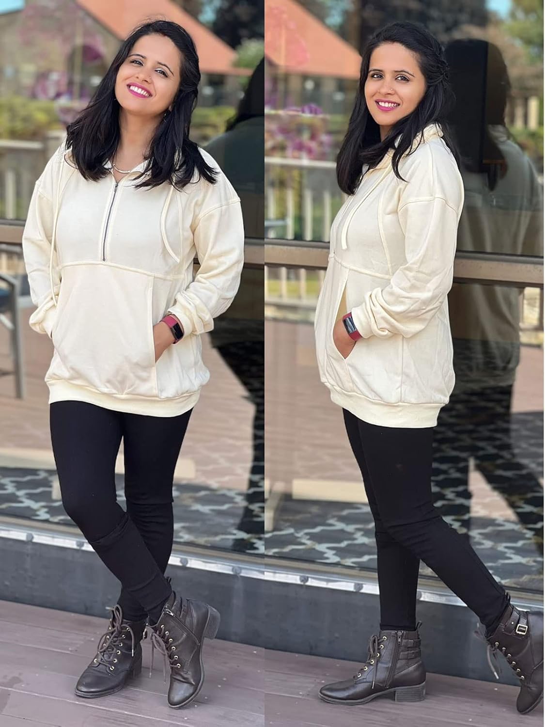 Ladmous Women’s Casual Long Sleeve Half Zip Sweatshirt Lapel Drawstring Oversized Pullover Tops with Pockets(S-2XL - Image 3