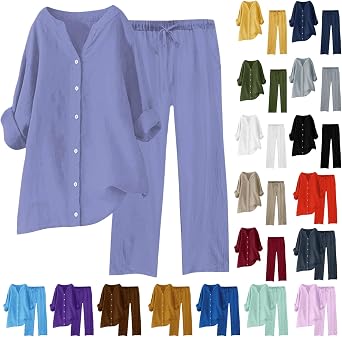 Lounge Sets for Women Comfy Plus Size Loungewear Set 3/4 Sleeve Henley Neck Top and Wide Leg Pants 2 Piece Outfits