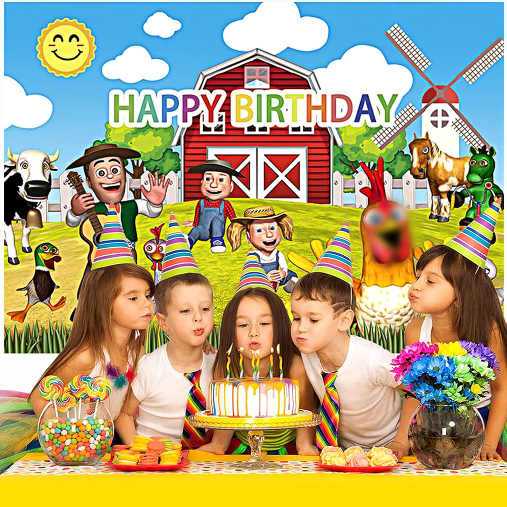 Striscione Di Compleanno A Tema Fattoria – Animali Da Cortile In Carta Glitterata, Con Mucca E Maiale – Decorazione Per Baby Shower E Feste Bambini