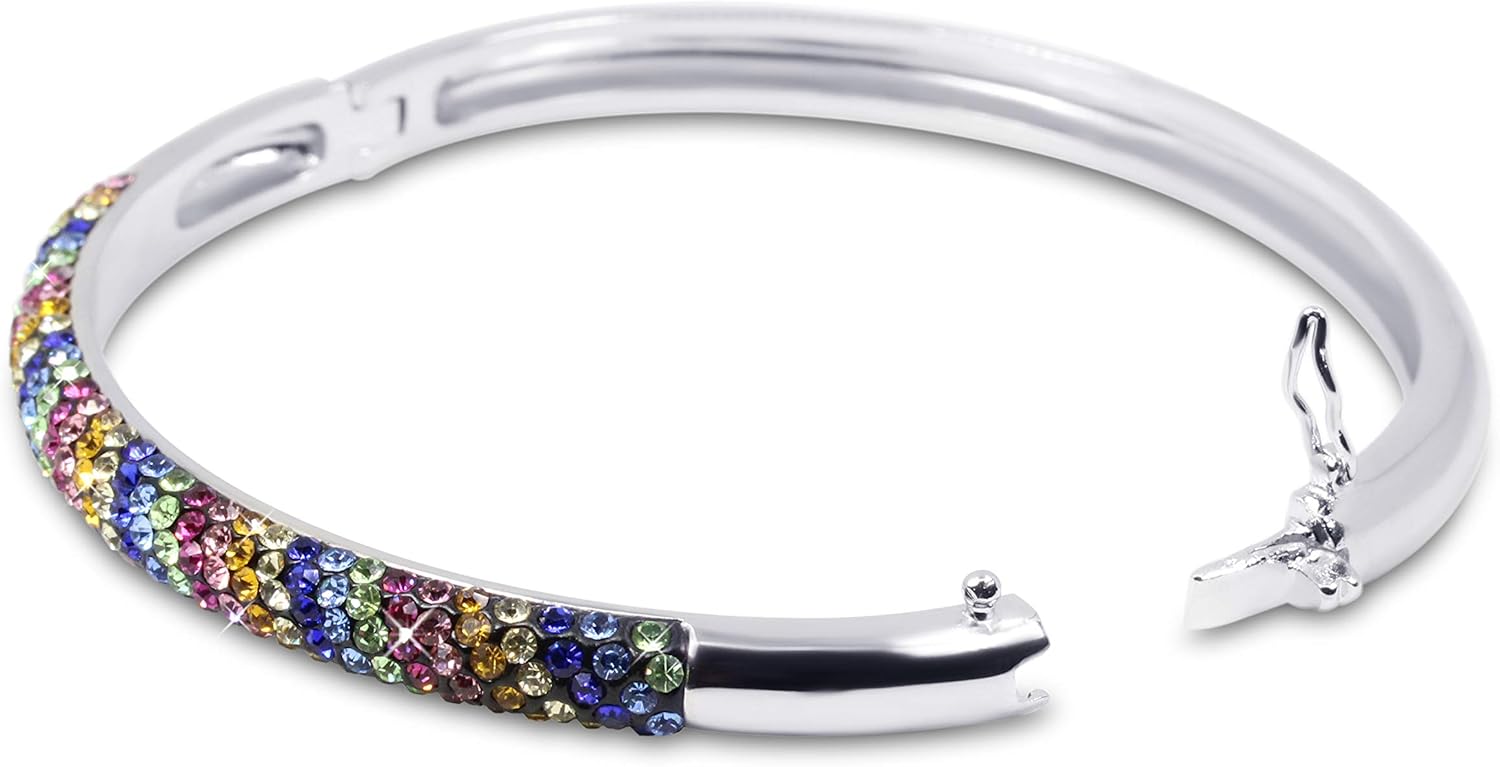 Savlano 18K White Gold Plated Round Cut Rainbow Cubic Zirconia Bangle Bracelet For Women Comes Gift Box - Image 5