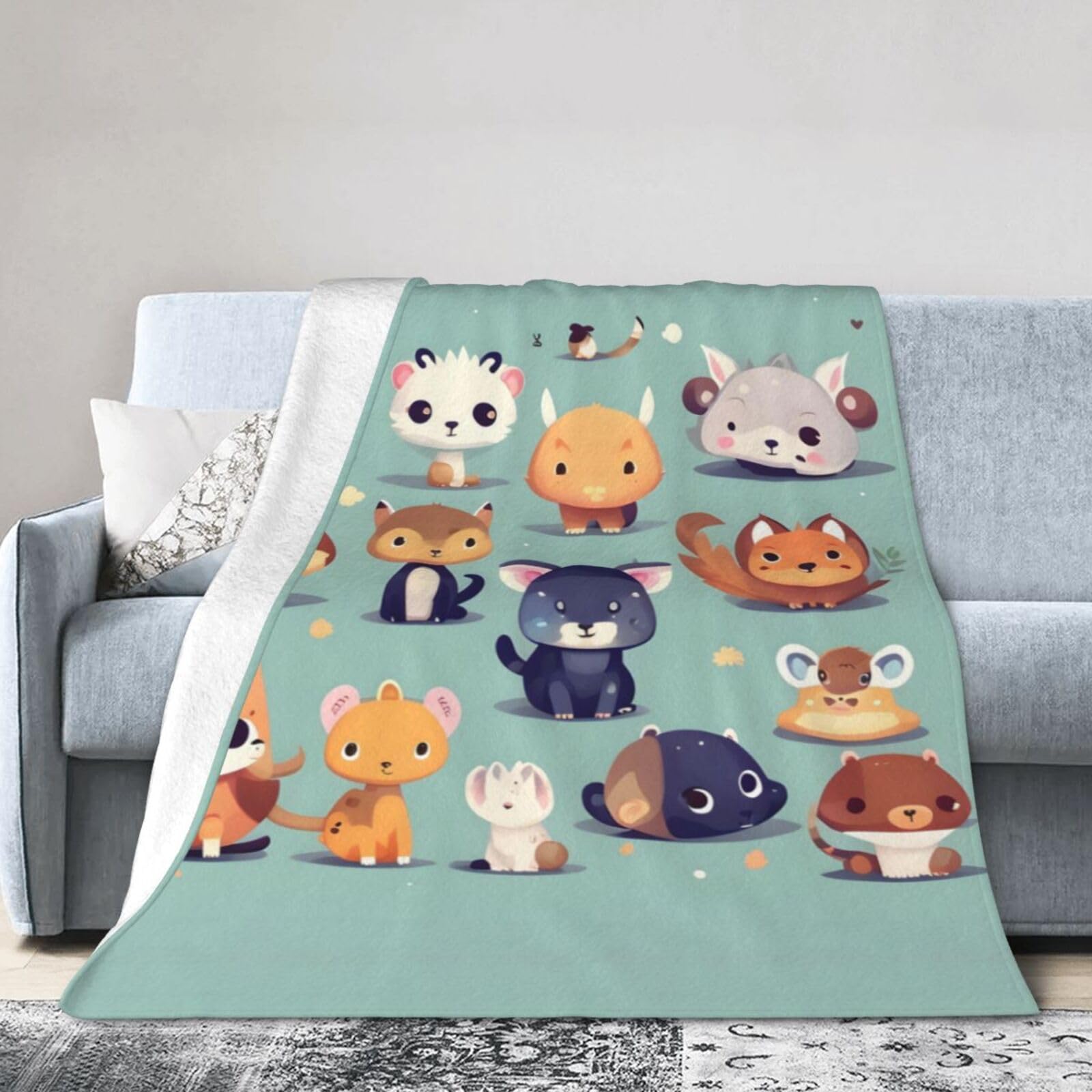 Cute Little Animals 60"x50" Fleece Blanket, Full Size, Super Soft, Suitable for Bed, Sofa, Camping, All Seasons