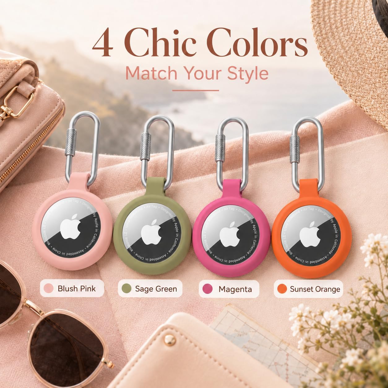 Waterproof Holder for AirTag Keychain-4Pack（Professional Carabiner） for Apple Air Tag 1st & 2nd Generation,Anti-Scratch Protective Cover for Air Tags, air tagholder for Keys, Luggage, Bags -4 Colors