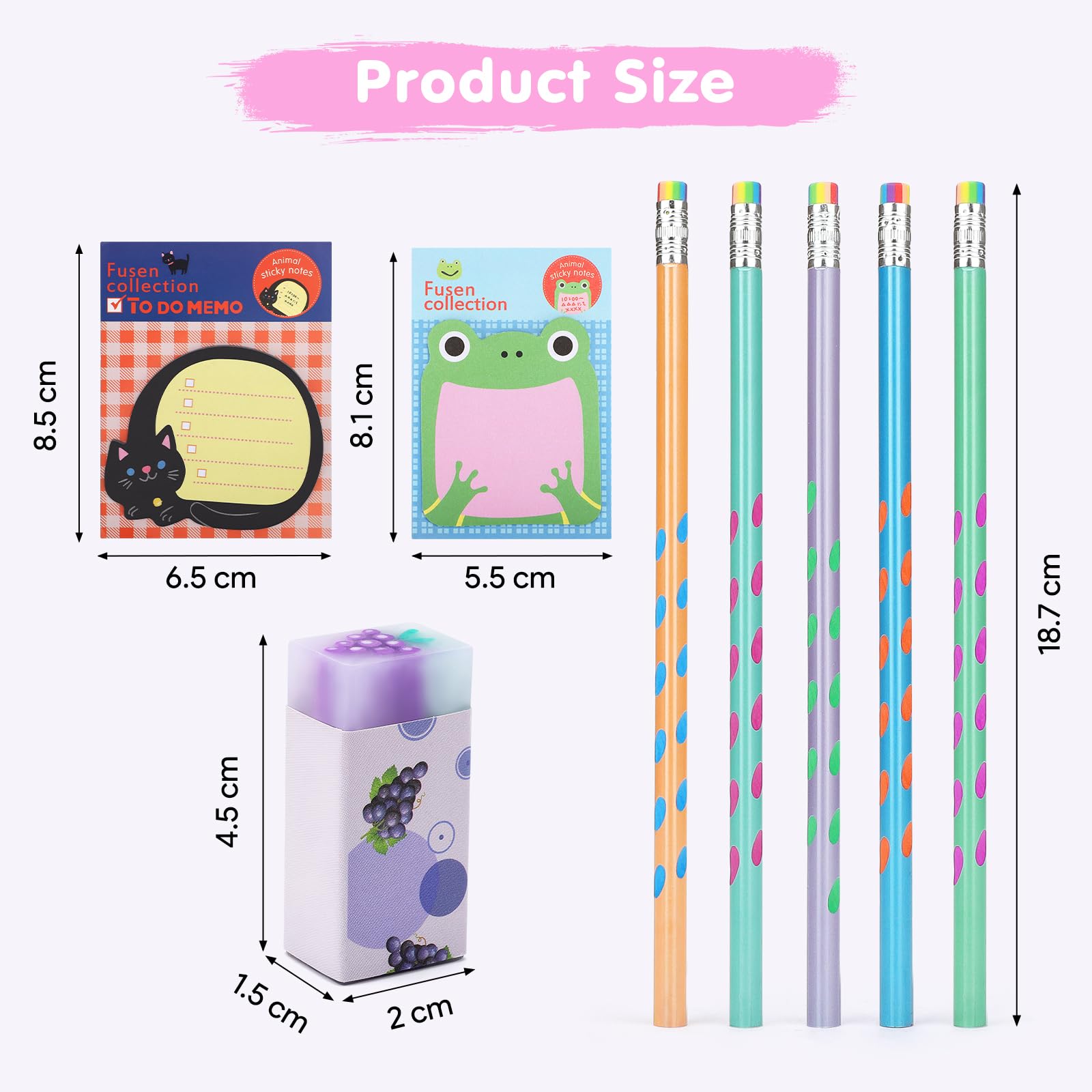 SKAMORI 60 Piezas Lapices con Gomas Niños Regalo, 20 Gomas de Borrar Divertidas + 20 Lápices Triangulares + 20 Notas Adhesivas, Regalos Cumpleaños Niños Colegio & Detalles Cumpleaños Infantil