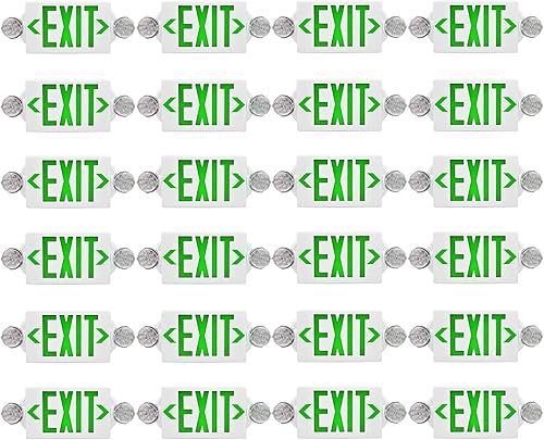 LMLAITE Señal de salida LED verde luces de emergencia con 2 luces de cabeza ajustables, luz de salida de emergencia de letra verde con batería de