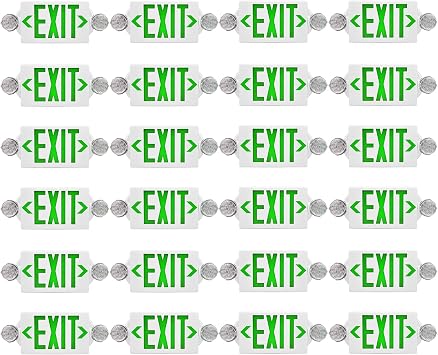 LED Emergency Light & Exit Sign Combo, Green Exit Sign, UL Certified Emergency Exit Light, Adjustable Lamps with Back-up Battery for Business,Pack of 24