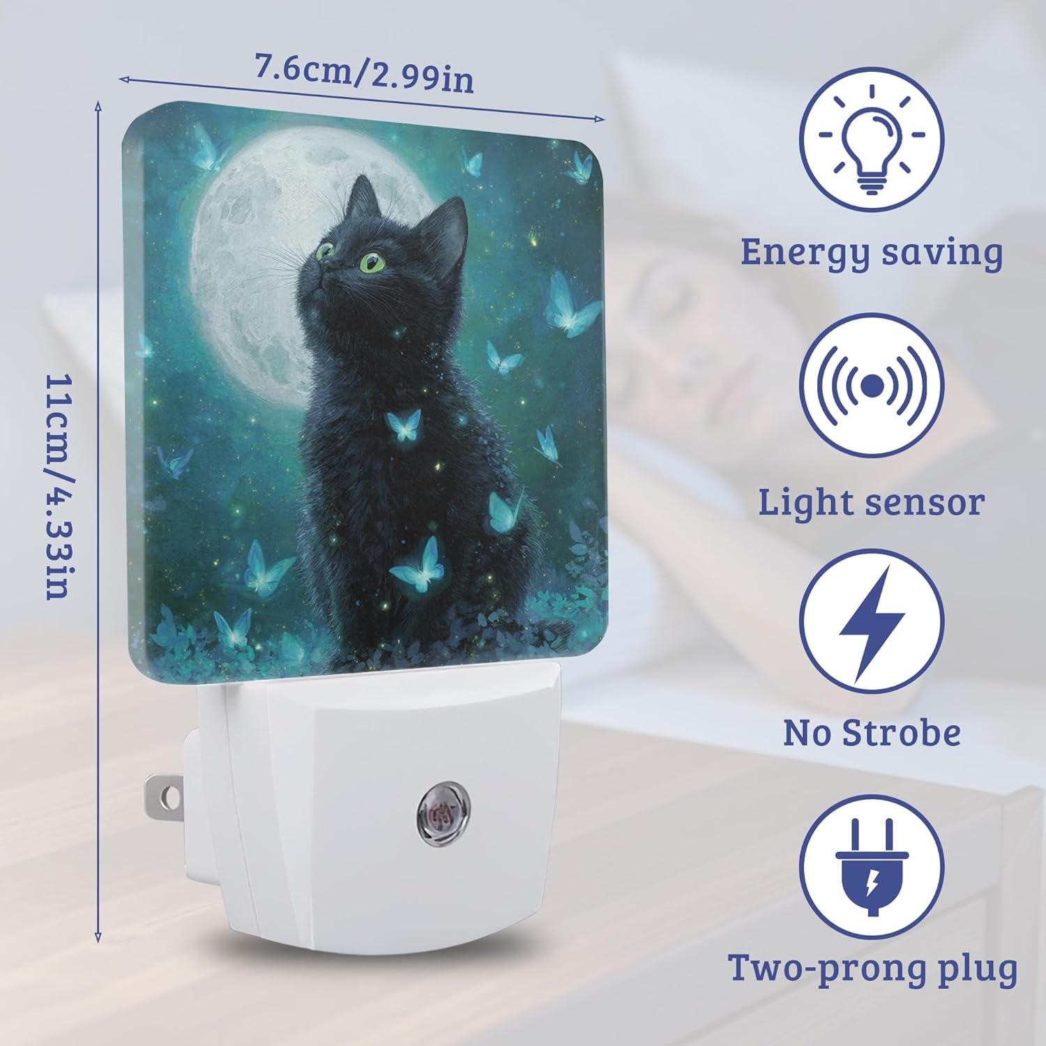 Cat Under The Moonlight Night Light, Plug-into Wall Nightlight Lamp with Dusk to Dawn Sensor, Led Lamp 0.5W Energy Efficient for Boys Girls Women Men Gifts, Home Decorative