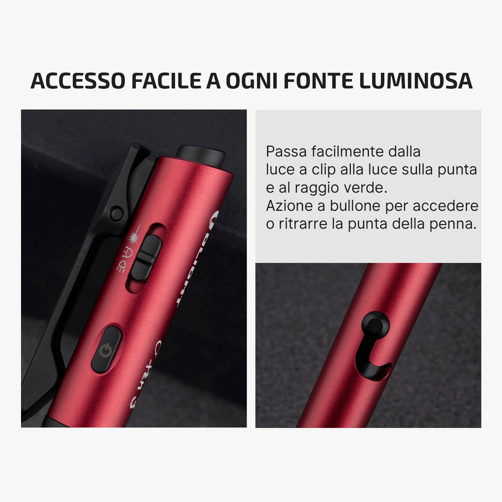 OLIGHT Open 3 Penna Torcia LED da 120 Lumen con Luce Rossa e Verde, Torcia Ricaricabile EDC portatile e facile da caricare per Scrivere, Lavorare, Avventure, Affari Professionali (Rosso)