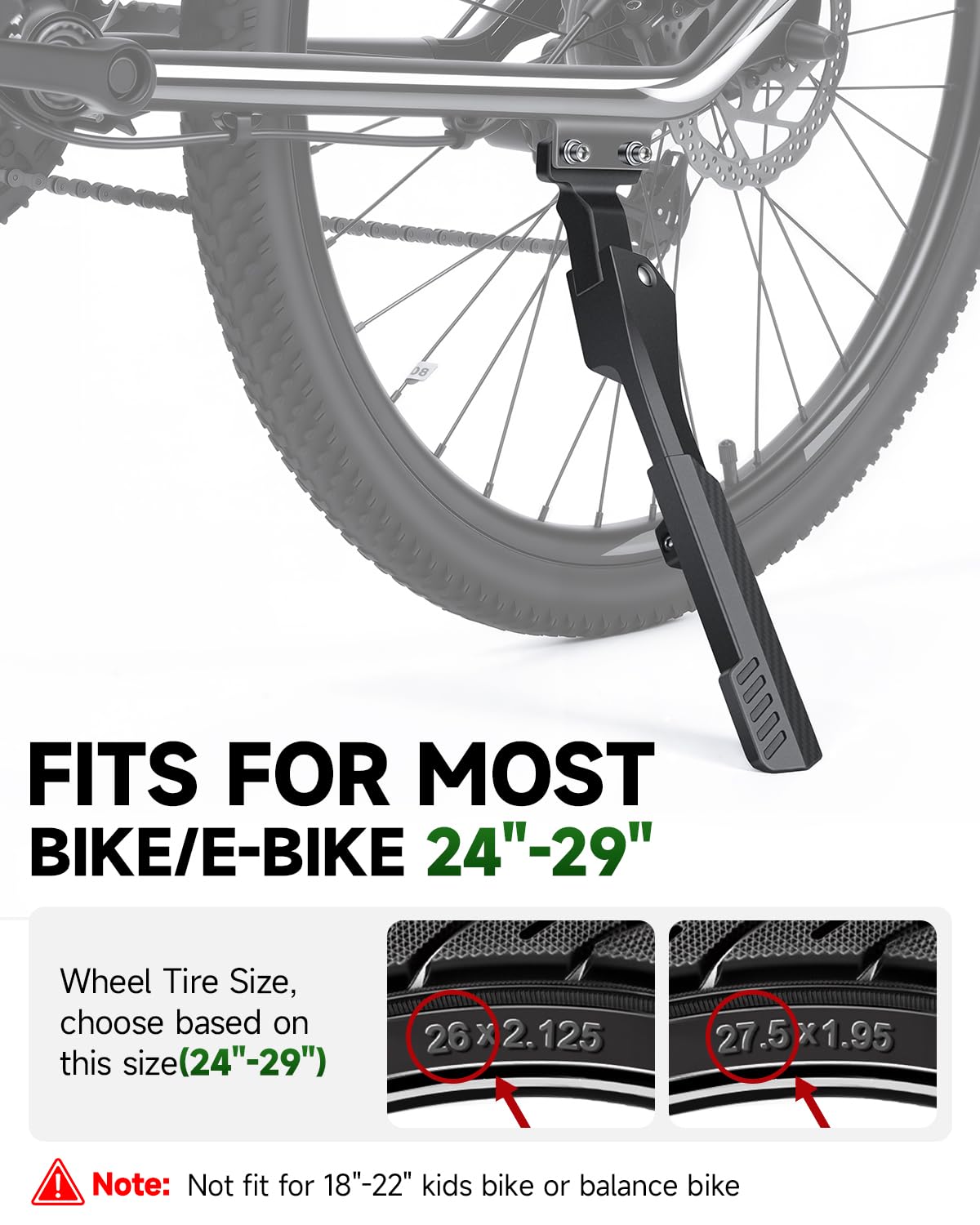 WSDCAM Cavalletto per bici elettrica, cavalletto posteriore resistente regolabile per bici da adulti, cavalletto in lega di alluminio per bici da 24"-29", mountain bike e dirt bike, 2 fori 40 mm di