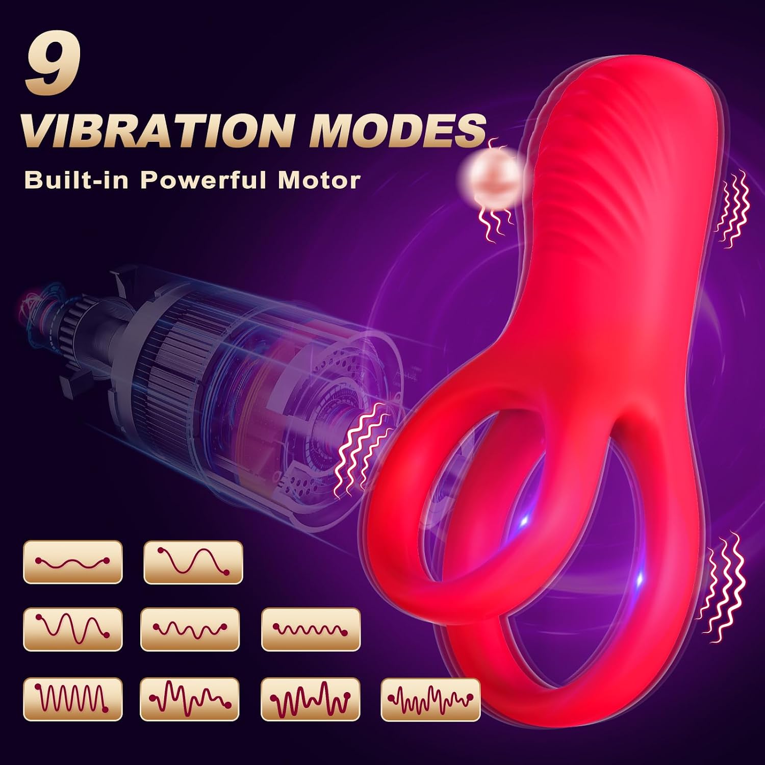 Vibrating Cock Ring with Clitoral Stimulator, Pleasure Penis Ring Vibrator Couples Adult Sex Toys for Men Women, 9 Vibrations Male Couple Sex Toy Cockring Adult Sex Toys & Games
