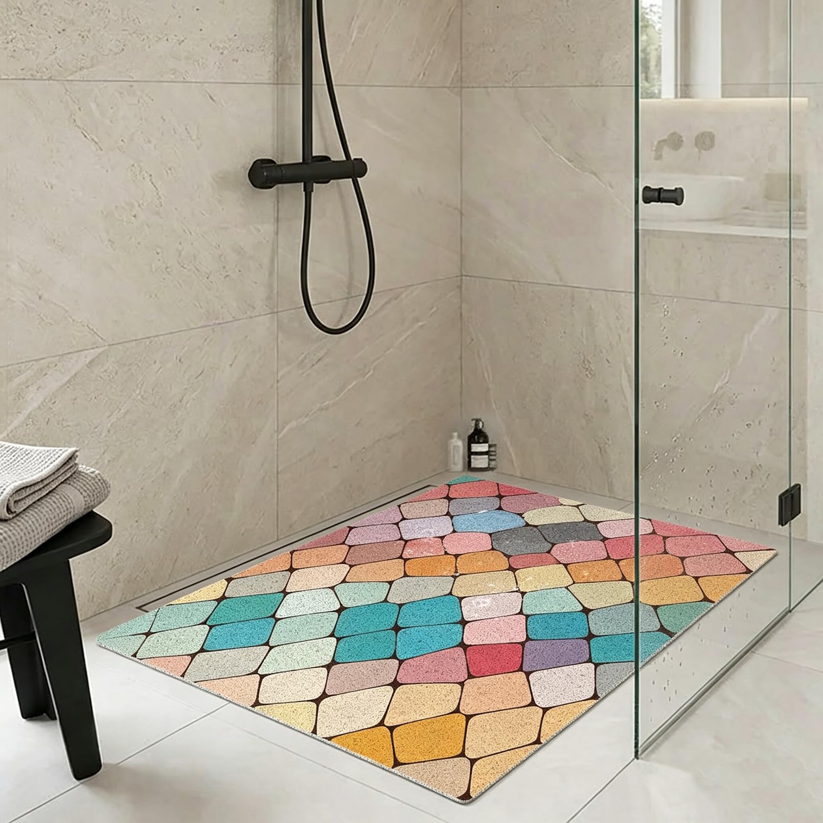 Tapis de Baignoire antidérapant 60 x 120 cm Tapis de Douche antidérapant en PVC Doux et Confortable avec Trous de Drainage, très perméable à l'eau, Convient pour Les Zones humides