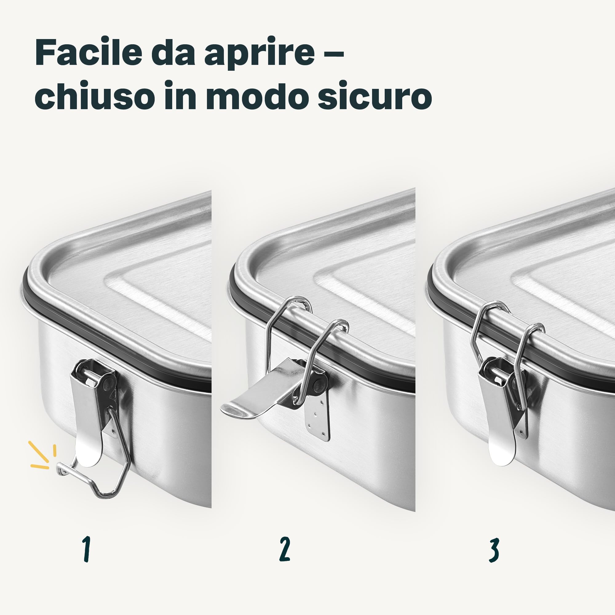 SILBERTHAL Set 3 porta pranzo inox 800/1200/1400ml - Ermetici Lunch box | 800,1200 e 1400 ml - Ermetico con 2 divisori - Acciaio inox - Ermetico e antigoccia - Divisore rimovibile