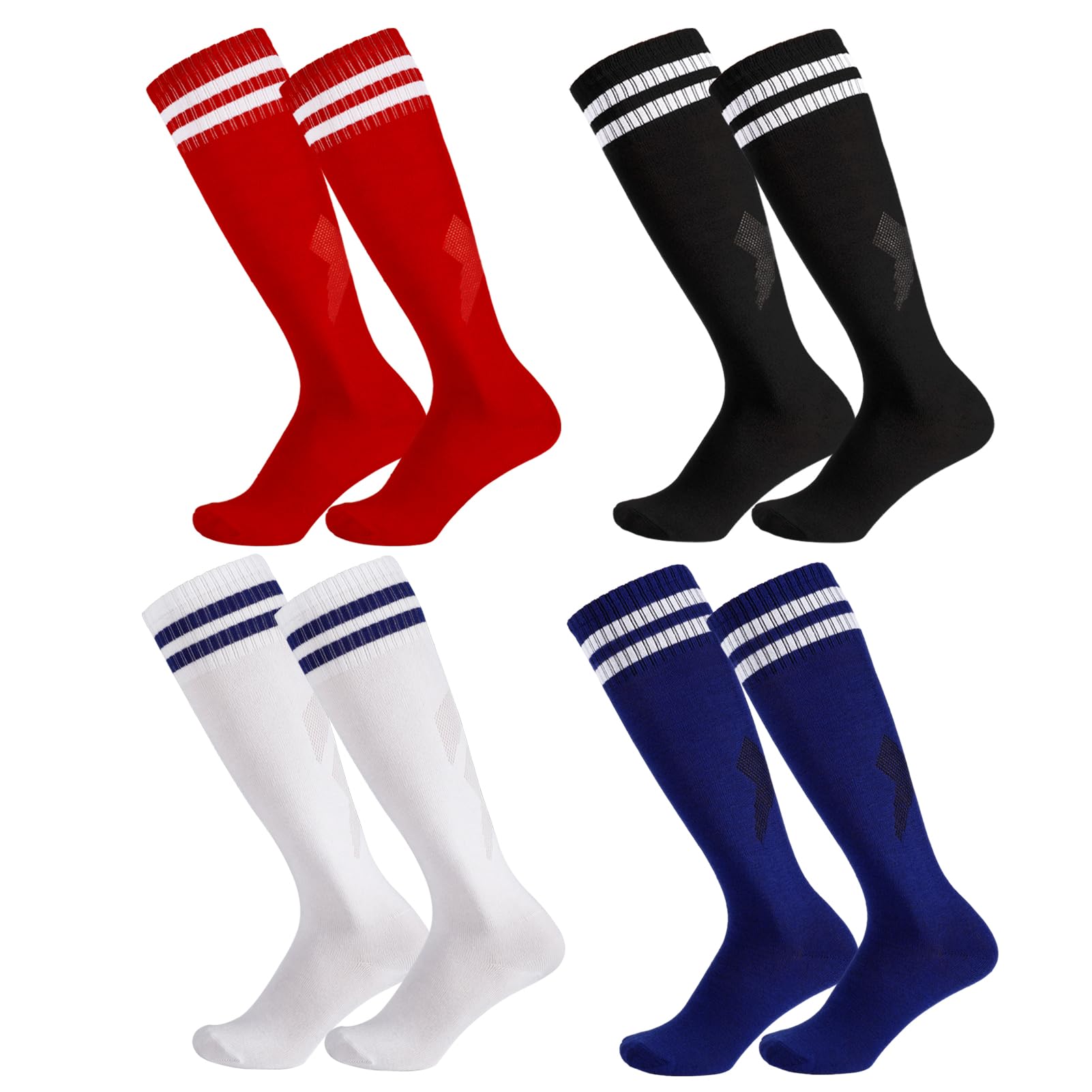 Meng Jiaran 4 Pairs Kids Football Socks, Childrens Football Socks Kid Long Breathable Soccer Socks for Daily Running Training Sporting Socks for Boys Aged 5-12(4 Colors)