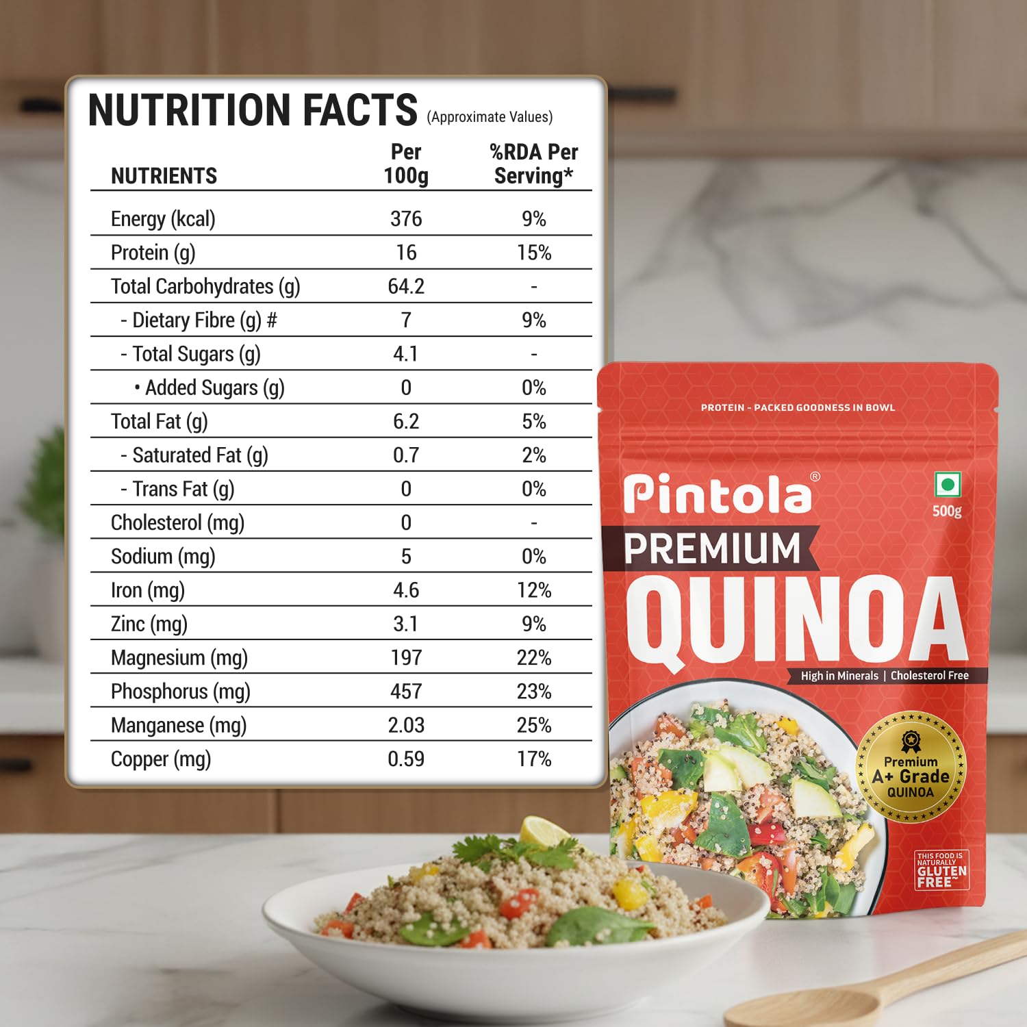 Pintola Premium Quinoa 1kg, Cereal for Breakfast, High in Protein & Dietry Fibre, Minerals, Cholesterol-Free, Gluten-Free Quinoa Seeds Diet Food for Weight Management (1kg) 2