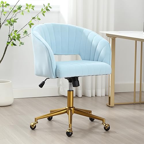 Miniatura 14 de ABET Silla de escritorio sin ruedas, sillón de oficina de terciopelo con patas doradas, sillas modernas decorativas tapizadas, silla lateral