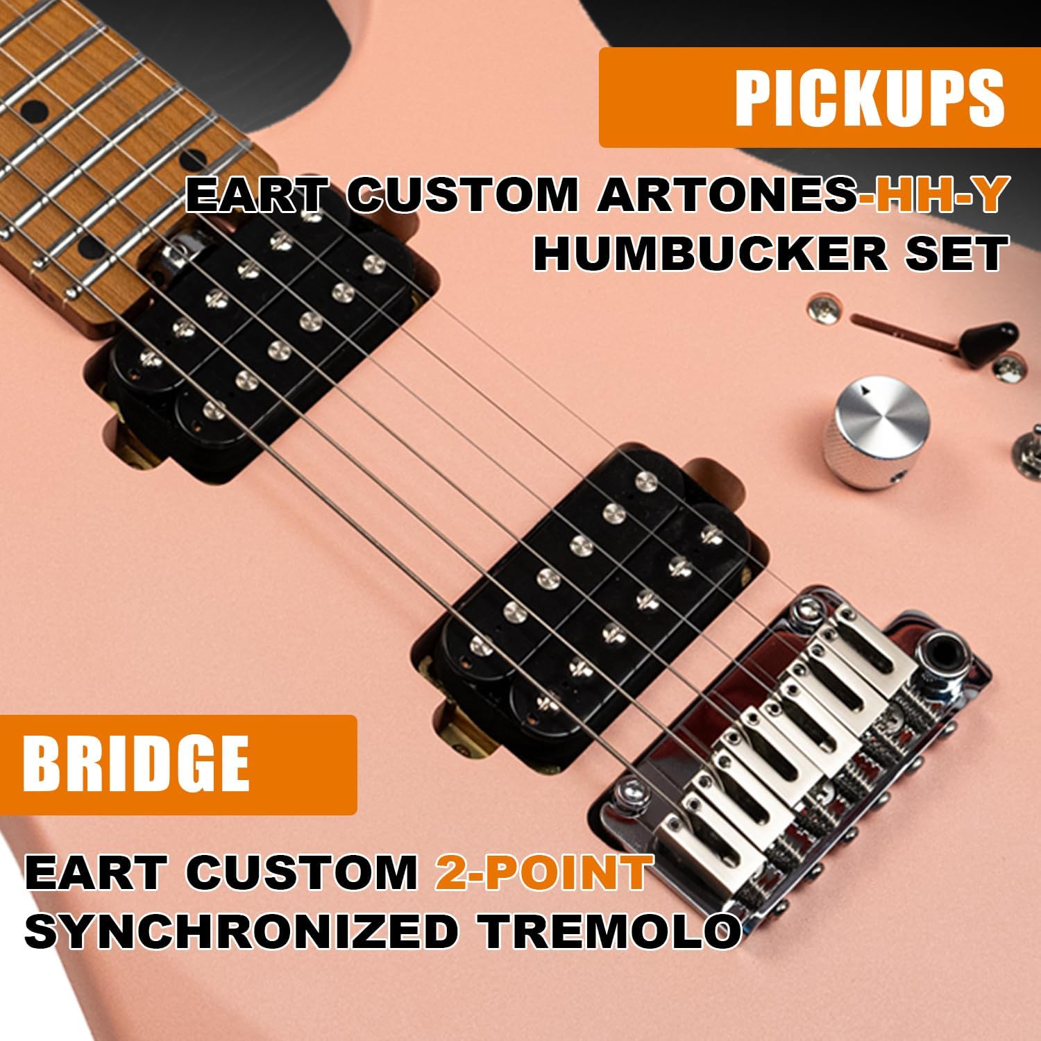 EART 6 String Solid Body Electric Guitar EYP-24 Roasted Bookmatched Mahogany Body Artones-Hh-Y Pickup Set for Creative Young Musicians with Gigbag