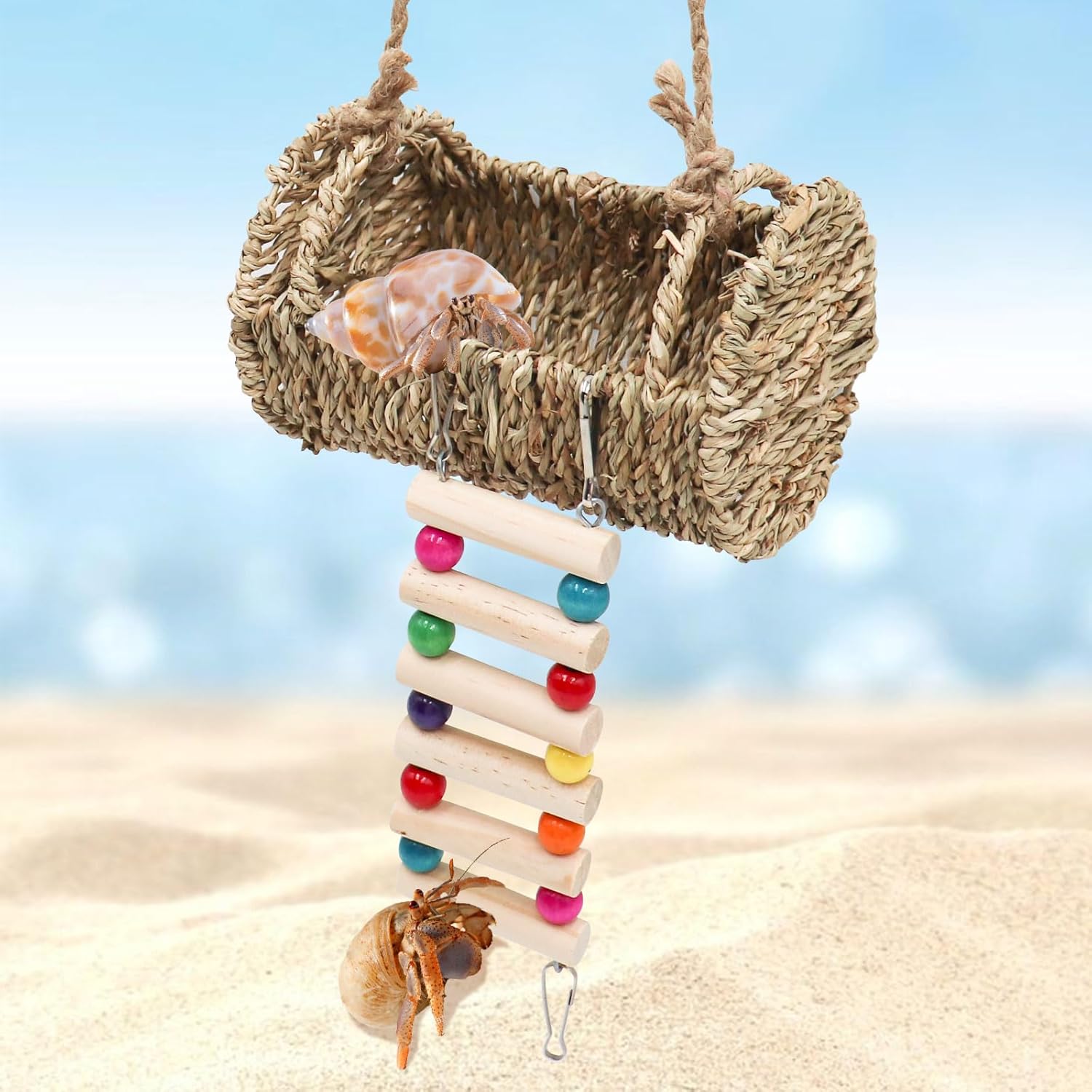 Hermit Crab Hideout with Ladder, Wooden Hermit Crab Climbing Toys, Aquariums Ladder