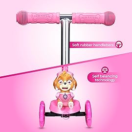 Paw Patrol Skye Kick Scooter for Kids, Self-Balancing 3 Wheeled Light Up Scooter with Extra Wide Anti-Slip Deck, Rear Brake, Lean to Steer, Lightweight Design, for Kids 3 and up, 75 LB Limit