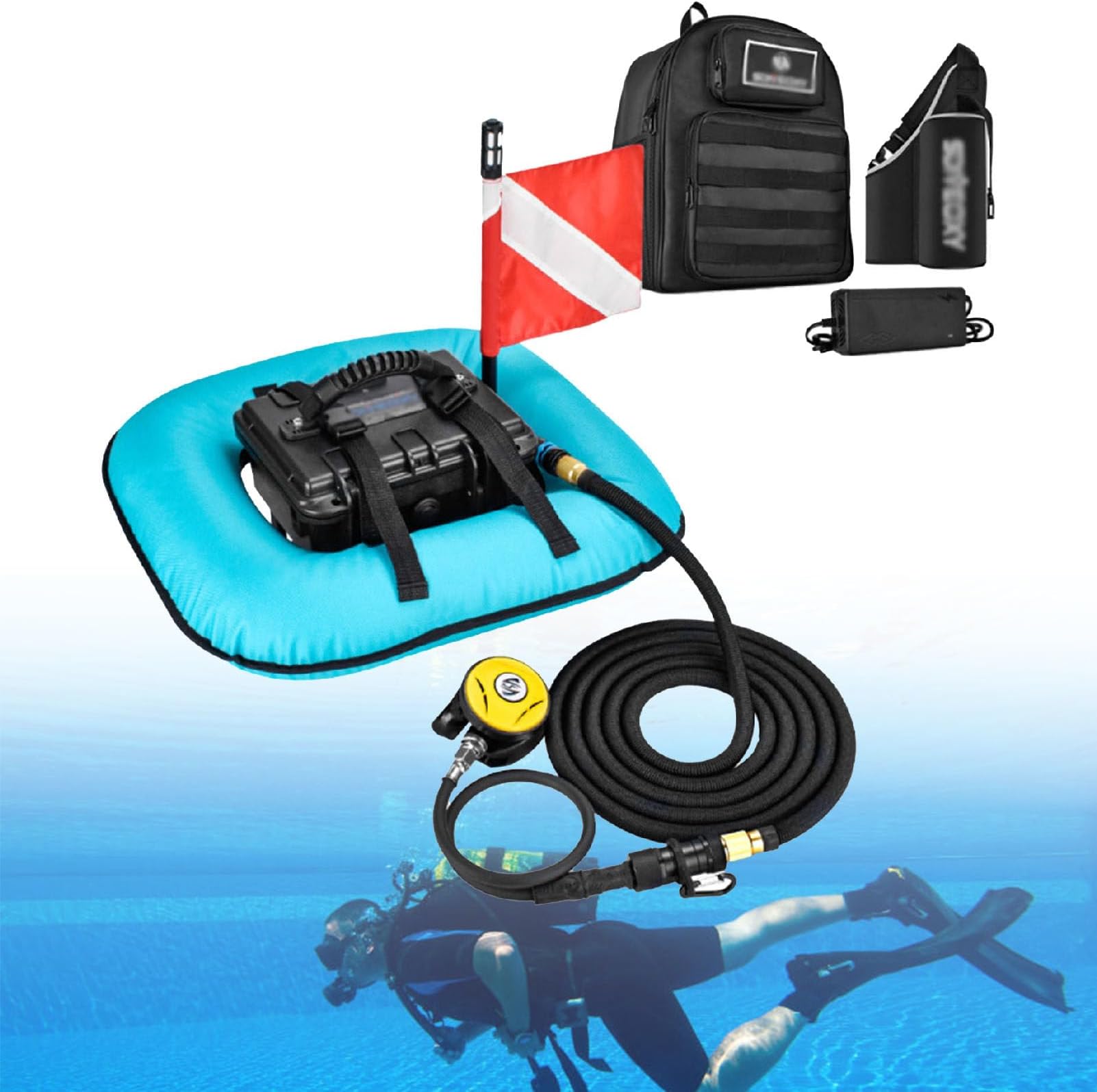 Scuba Diving Ventilator, Tankless Diving System, Air Compressor, Swimming Pool Toys Diving Toys, Battery life 60-70min, for Recreational Diving Blue-Singlebattery