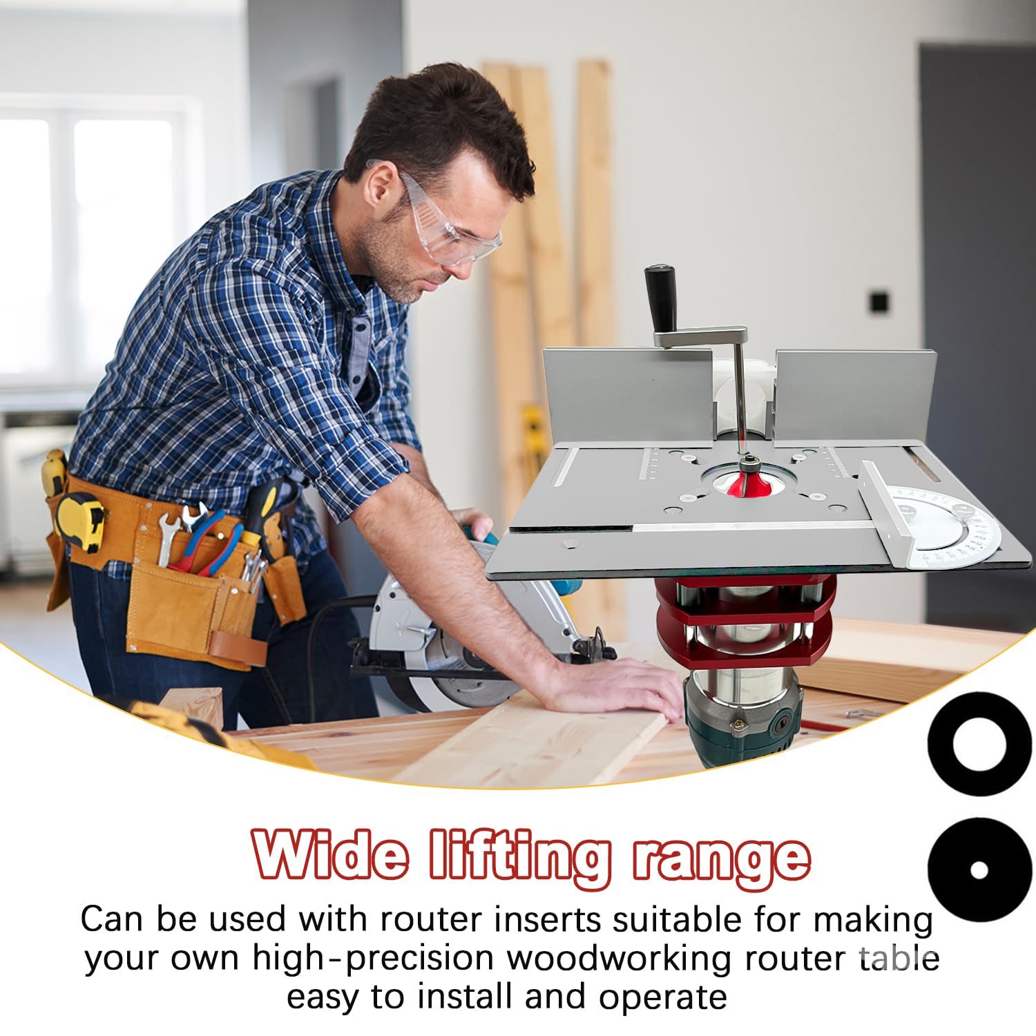 Set di Piastra Fresatrice Da Banco in Alluminio, Piastre per Fresatura con Router Lift, Accessori per Fresatrice per La Lavorazione Del Legno(Argento+Rosso)
